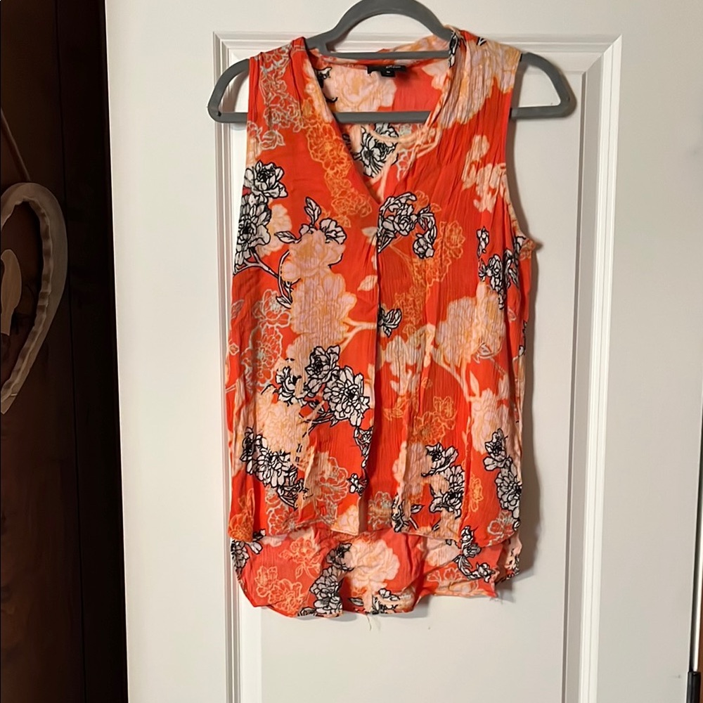 Beige by eci Orange Buttoned Tank Top with Notched Collar